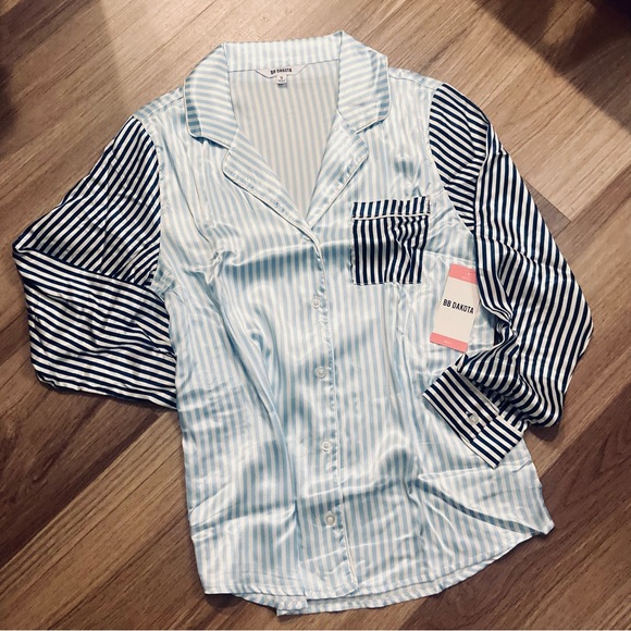 BB DAKOTA| Satin Notch Collar PJ Set| Blue&White Striped|  NWT (A030,A031) - Picture 11 of 11